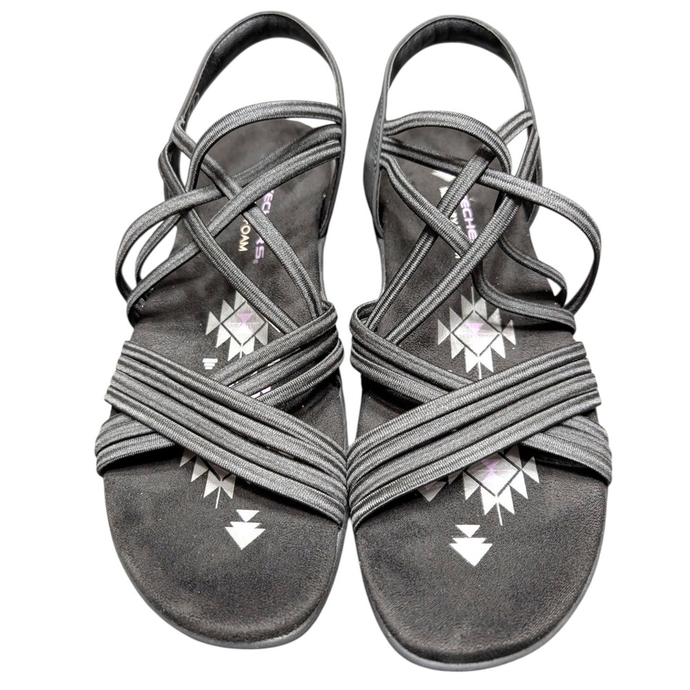 Skechers‎ Reggae Slim Vacay Black Strappy Memory Foam Sandals Womens 7